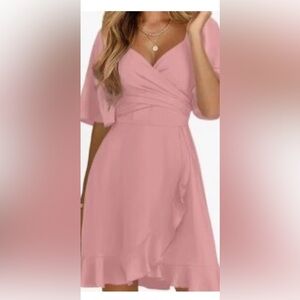 Wrap Front V-Neck Pink Dress